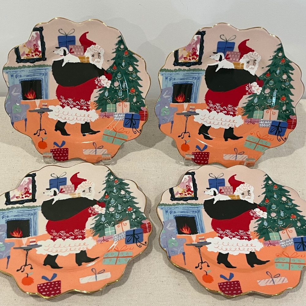 Anthropologie Holiday Spirit Dessert Plates 4pc Set Emily Isabella Artist